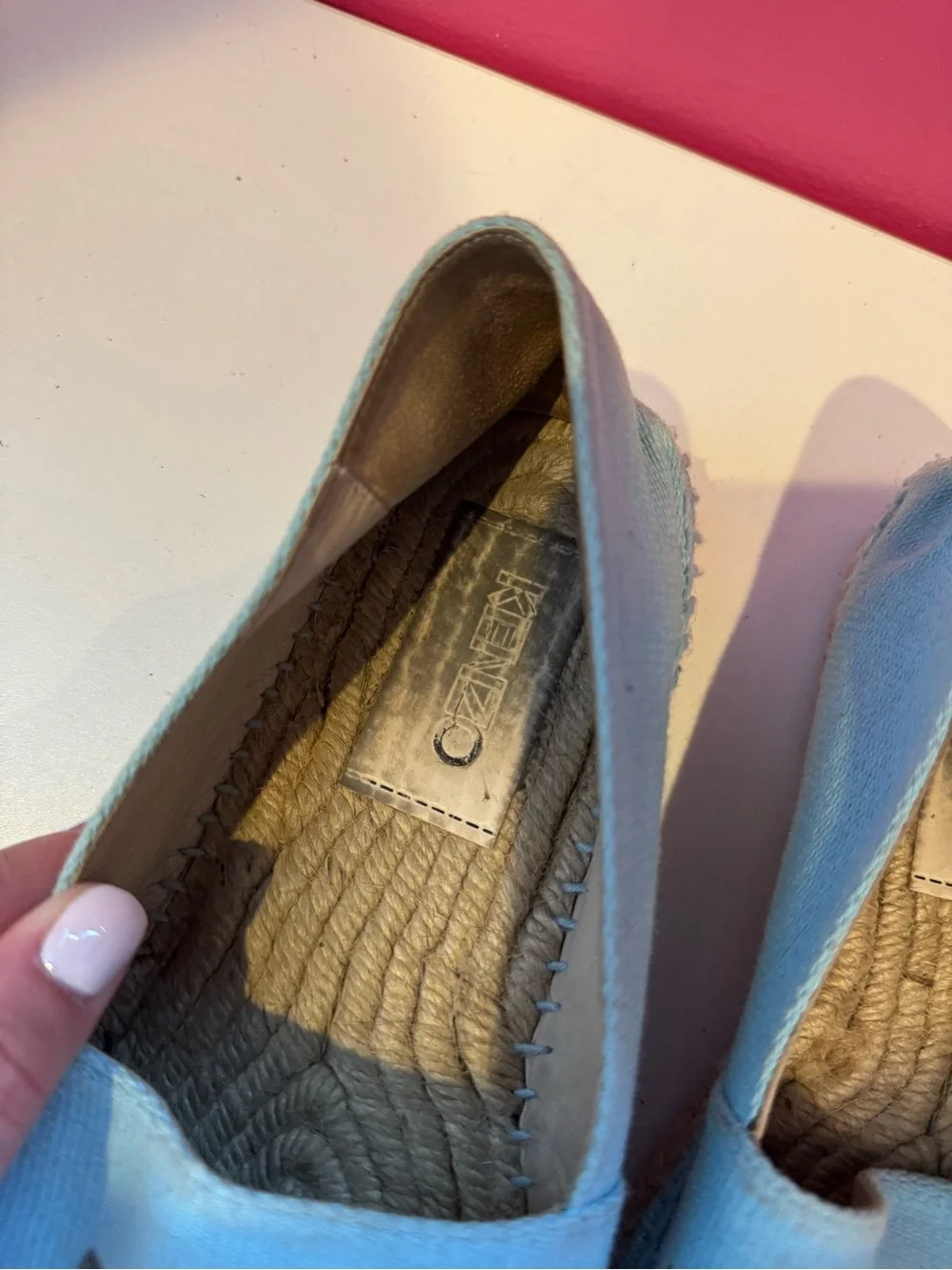 Kenzo Women Light Blue Tiger Espadrilles with Purple Logo Embroidery